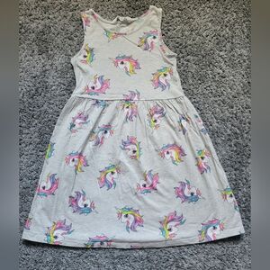 H&M Gray Sleeveless Unicorn Print Dress with Pink & Rainbow Accents Size 6/6x